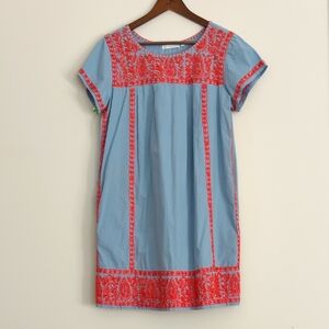 House Of‎ Pom Blue & Red Embroidered Cottage Shift Dress Pockets Size Medium.